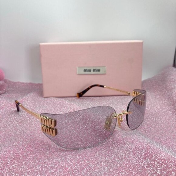 Miu Miu Gold Metal Sunglasses Gray Lenses